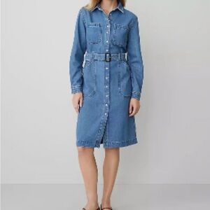 NWT Ann Taylor Weekend Denim Snap Front Belted Midi Dress Cottagecore Women 10P